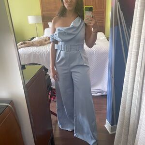 ASOS Petite Sky Blue One-Shoulder Jumpsuit